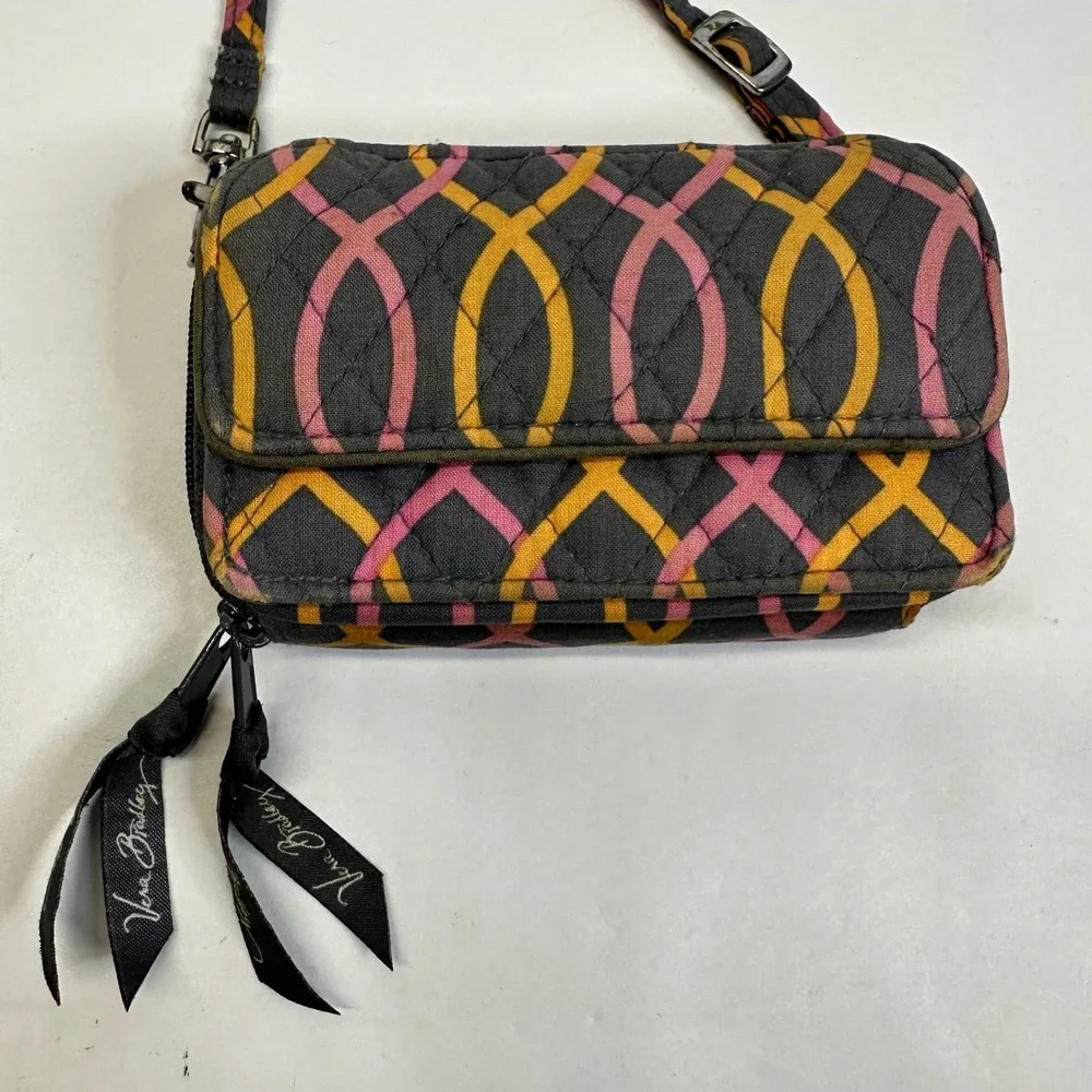 Vera Bradley Jazzy Swirls All in One Crossbody Wallet Bag Gray Pink Orange 14568